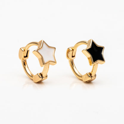 4pcs Gold Enamel Star Hoop Earrings, 18K Gold plated Brass, Minimalist Huggie Earrings (GB-3843-B)