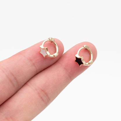 4pcs Gold Enamel Star Hoop Earrings, 18K Gold plated Brass, Minimalist Huggie Earrings (GB-3843-B)