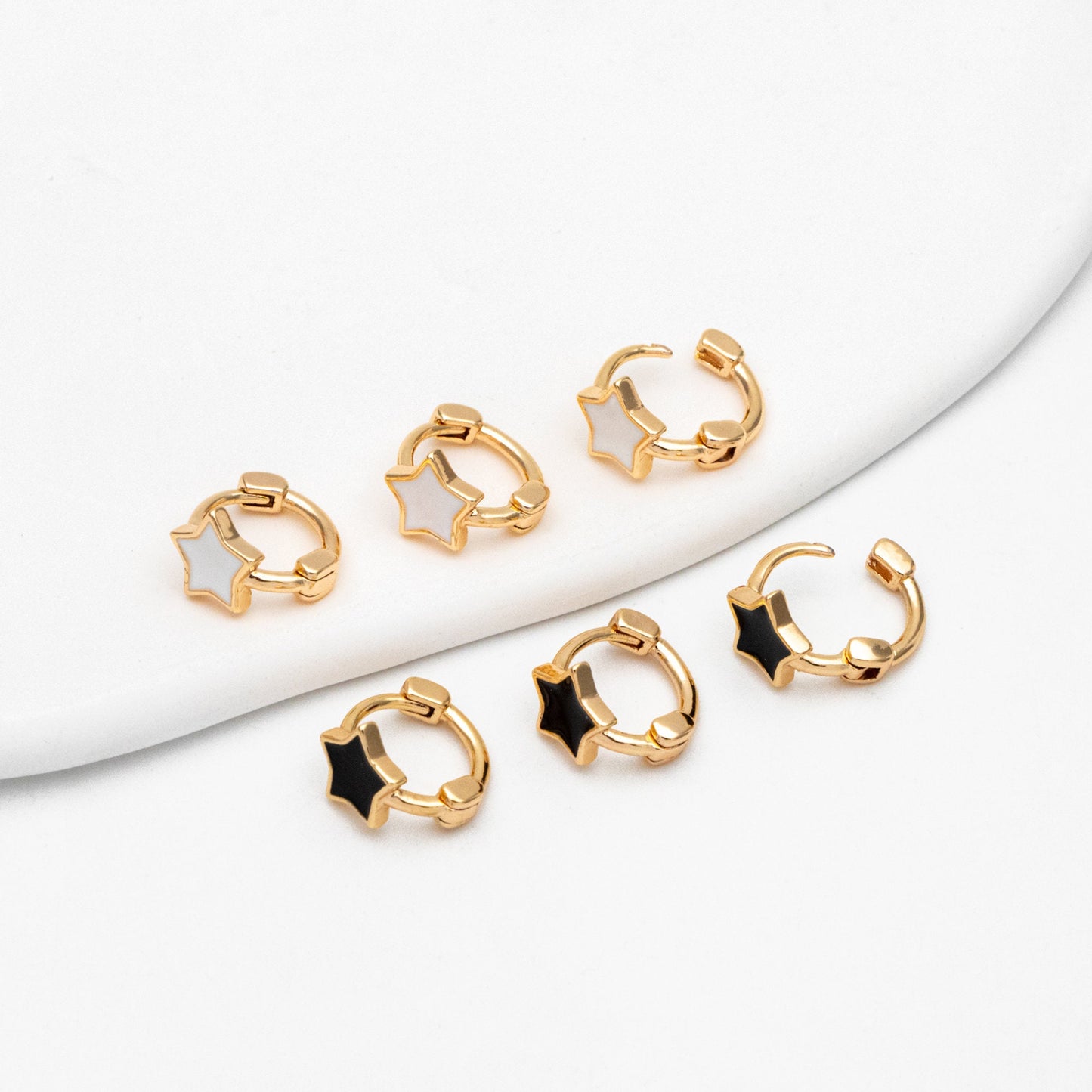 4pcs Gold Enamel Star Hoop Earrings, 18K Gold plated Brass, Minimalist Huggie Earrings (GB-3843-B)