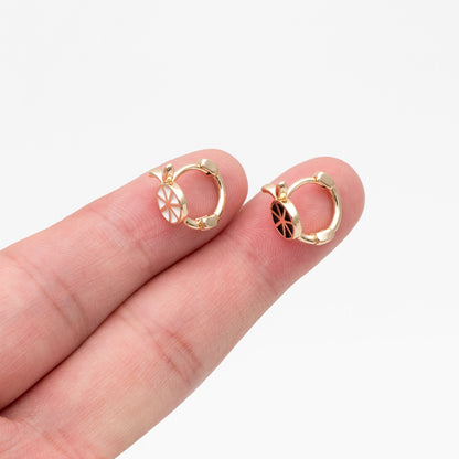 4pcs Gold Enamel Lemon Slice Hoop Earrings, 18K Gold plated Brass, Minimalist Orange Huggie Earrings (GB-3843-A)