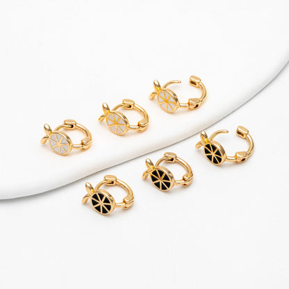 4pcs Gold Enamel Lemon Slice Hoop Earrings, 18K Gold plated Brass, Minimalist Orange Huggie Earrings (GB-3843-A)