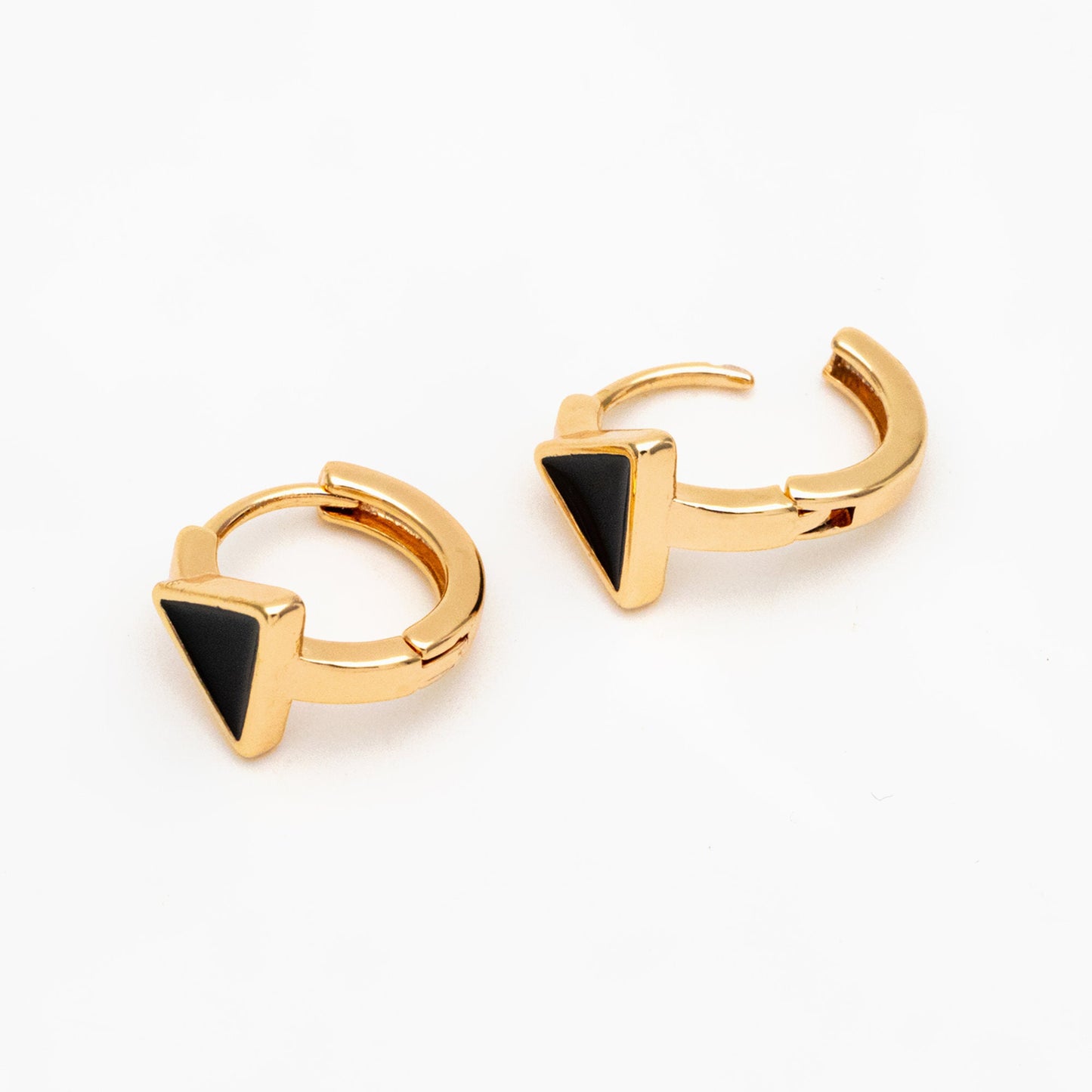 4pcs Gold Enamel Triangle Hoop Earrings, 18K Gold plated Brass, Minimalist Huggie Earrings (GB-3839-C)