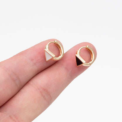 4pcs Gold Enamel Triangle Hoop Earrings, 18K Gold plated Brass, Minimalist Huggie Earrings (GB-3839-C)