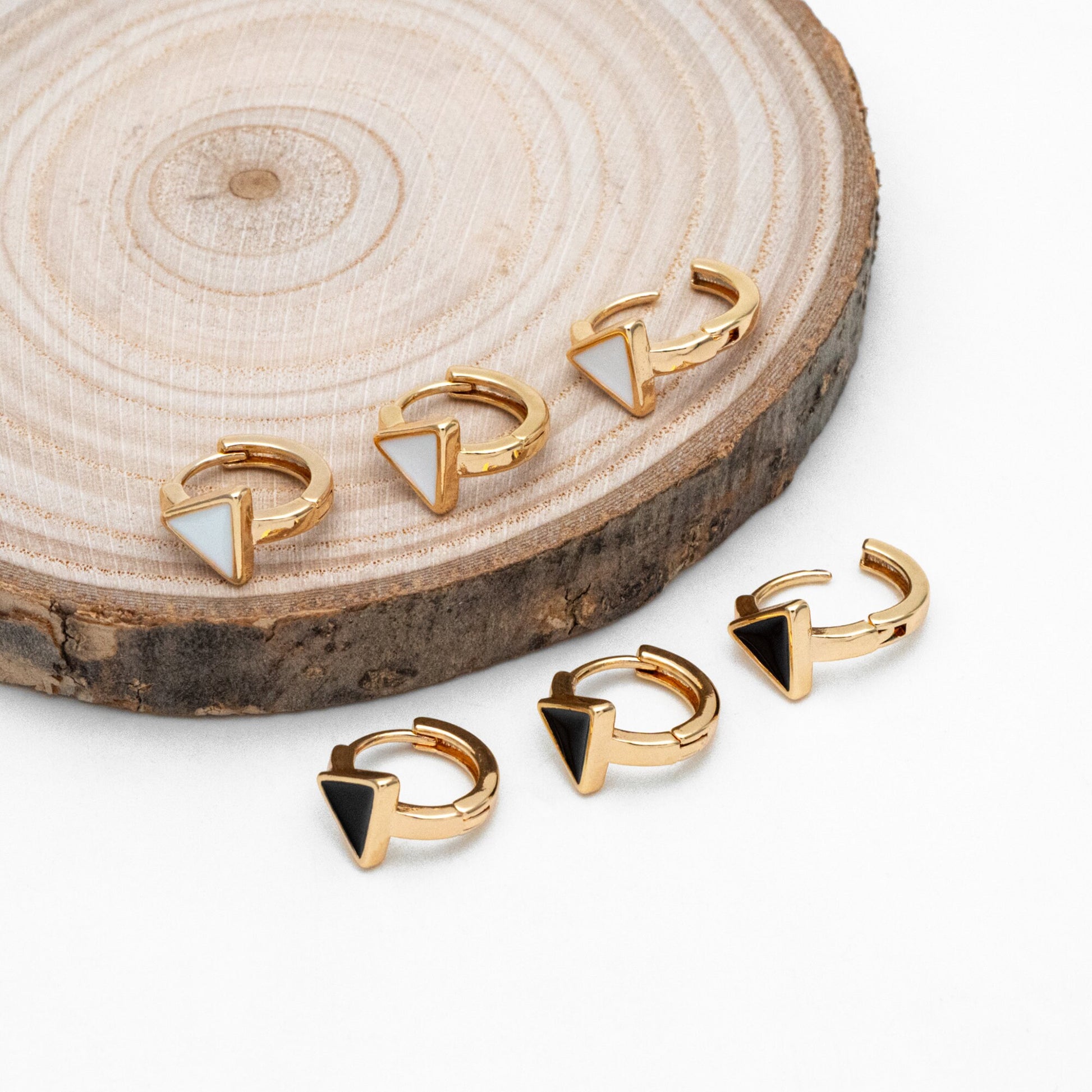 4pcs Gold Enamel Triangle Hoop Earrings, 18K Gold plated Brass, Minimalist Huggie Earrings (GB-3839-C)