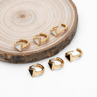 4pcs Gold Enamel Triangle Hoop Earrings, 18K Gold plated Brass, Minimalist Huggie Earrings (GB-3839-C)