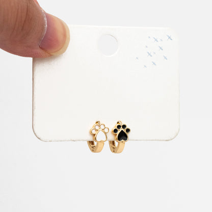 4pcs Gold Enamel Pet Footprint Hoop Earrings, 18K Gold plated Brass, Minimalist Huggie Earrings (GB-3839-A)