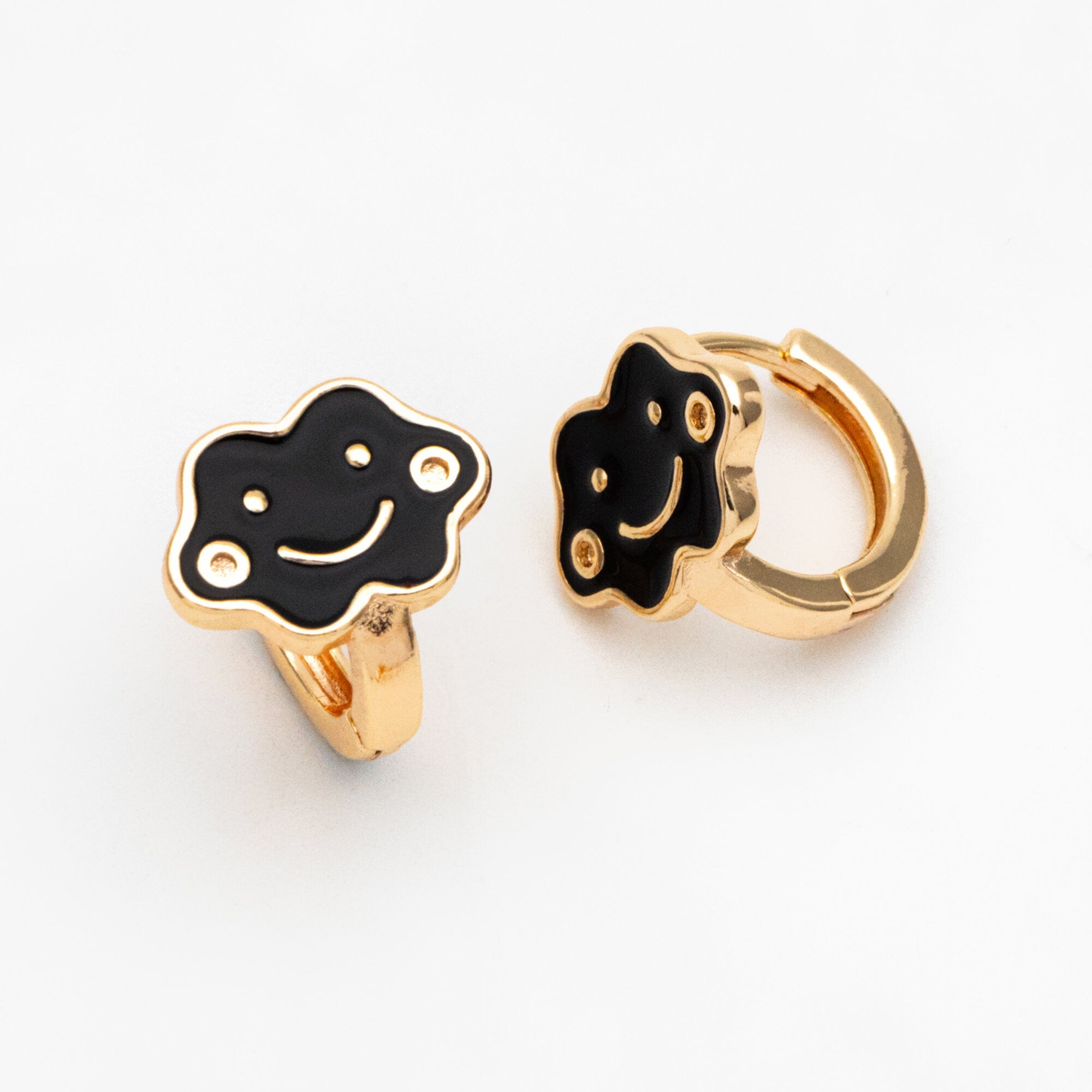 4pcs Gold Enamel Smile Cloud Hoop Earrings, 18K Gold plated Brass, Minimalist Huggie Earrings (GB-3839-E)