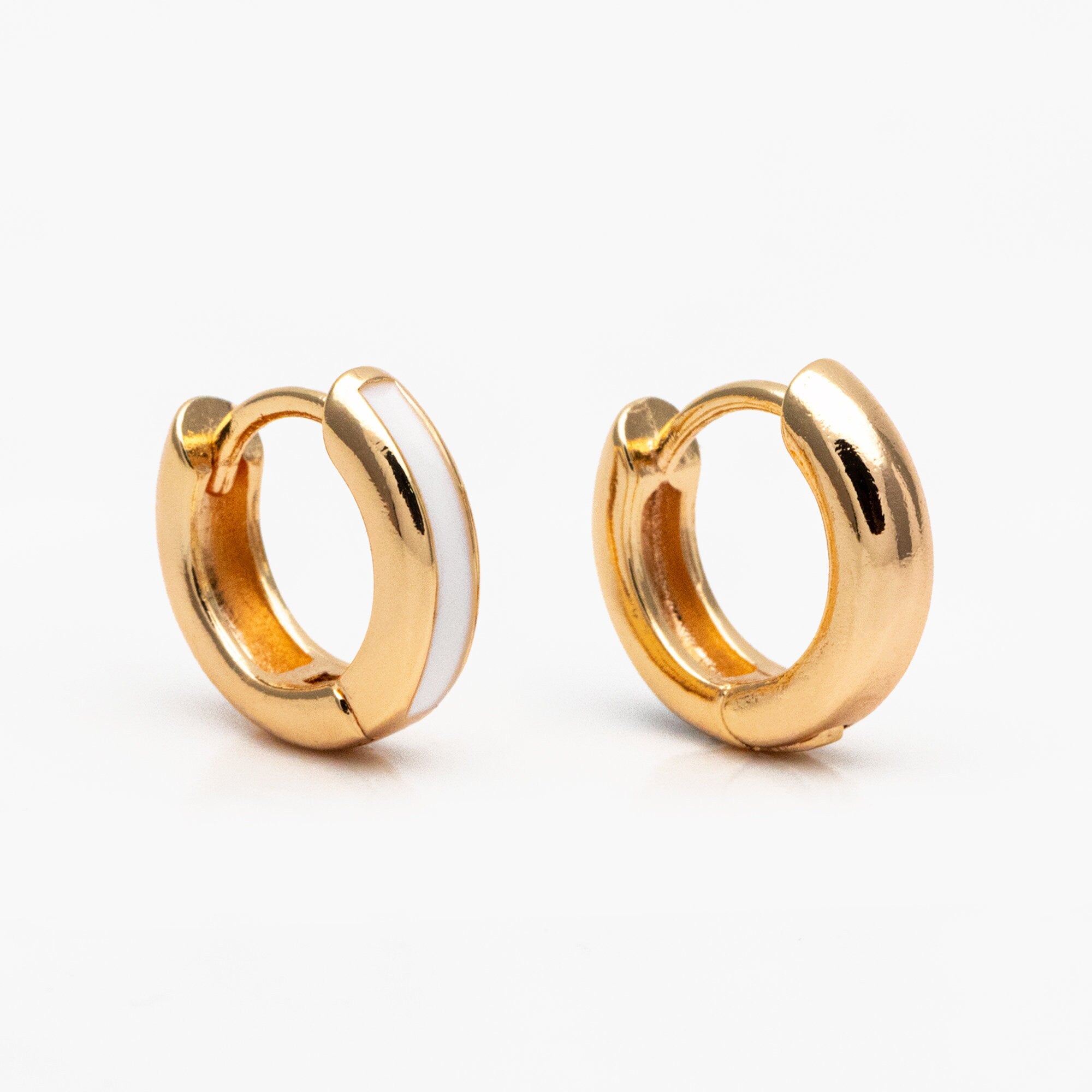 4pcs Gold Enamel Circle Hoop Earrings, 18K Gold plated Brass, Minimalist Huggie Earrings (GB-3717-C)