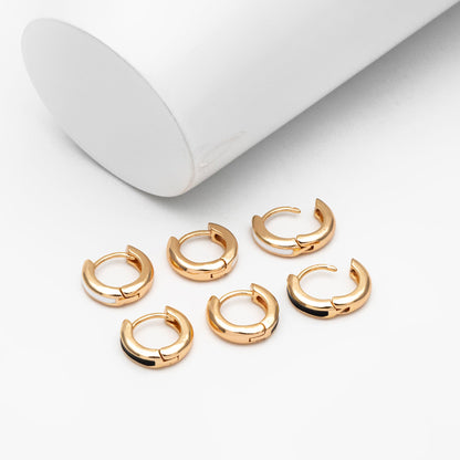 4pcs Gold Enamel Circle Hoop Earrings, 18K Gold plated Brass, Minimalist Huggie Earrings (GB-3717-C)