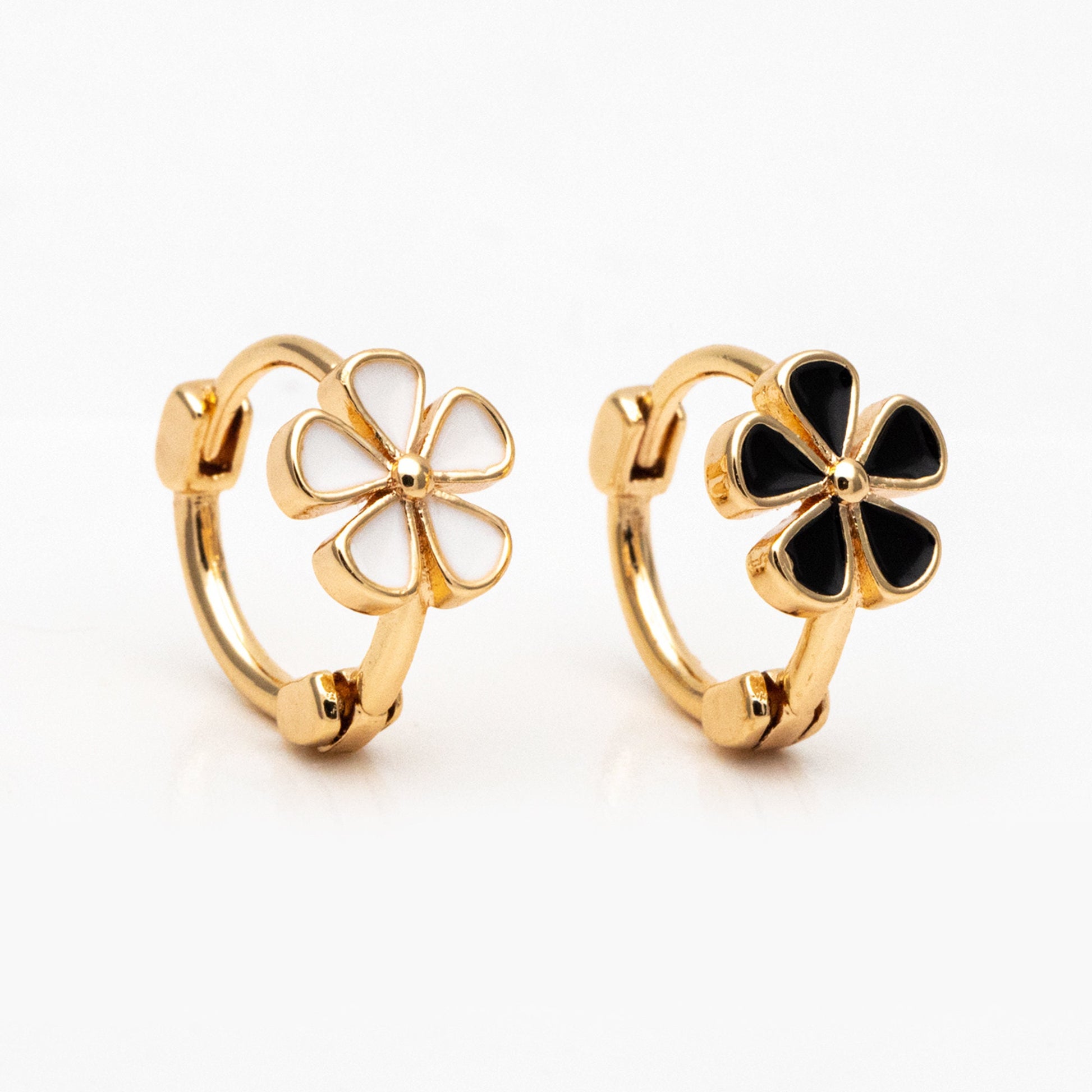 4pcs Gold Enamel Flower Hoop Earrings, 18K Gold plated Brass, Minimalist Huggie Earrings (GB-3843-C)