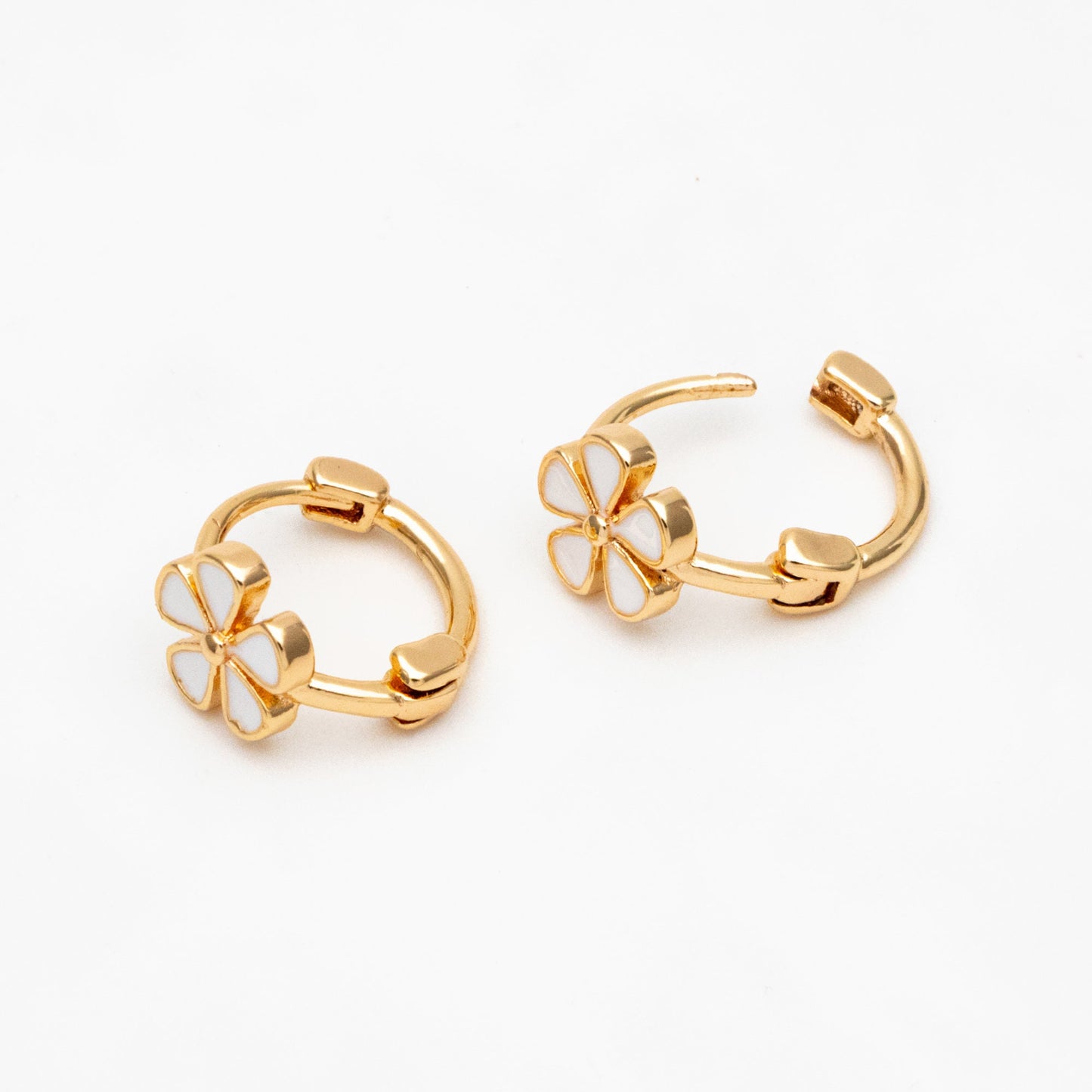 4pcs Gold Enamel Flower Hoop Earrings, 18K Gold plated Brass, Minimalist Huggie Earrings (GB-3843-C)