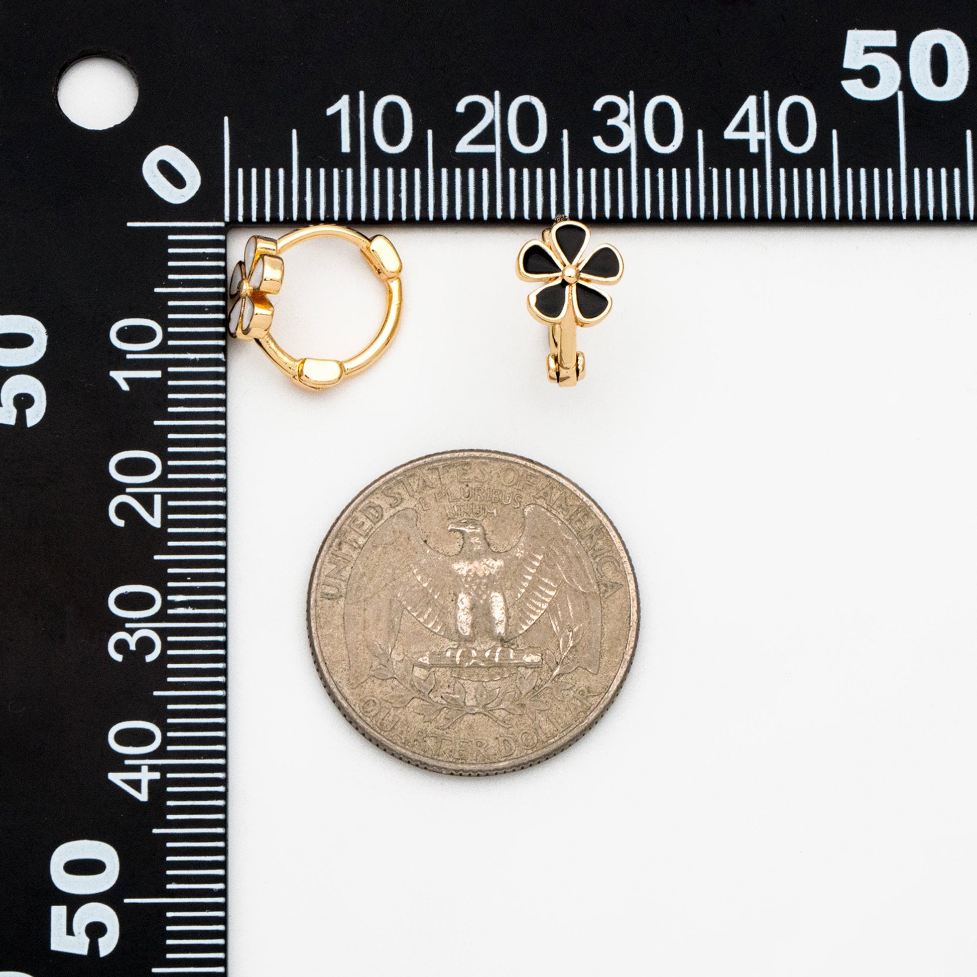 4pcs Gold Enamel Flower Hoop Earrings, 18K Gold plated Brass, Minimalist Huggie Earrings (GB-3843-C)