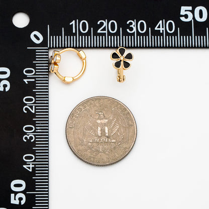 4pcs Gold Enamel Flower Hoop Earrings, 18K Gold plated Brass, Minimalist Huggie Earrings (GB-3843-C)