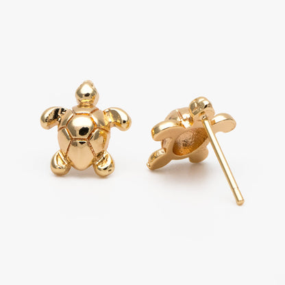 10pcs Gold/ Silver Turtle Earrings, Gold/ Rhodium Plated Brass, Minimalist Stud Earrings (GB-3845-C)