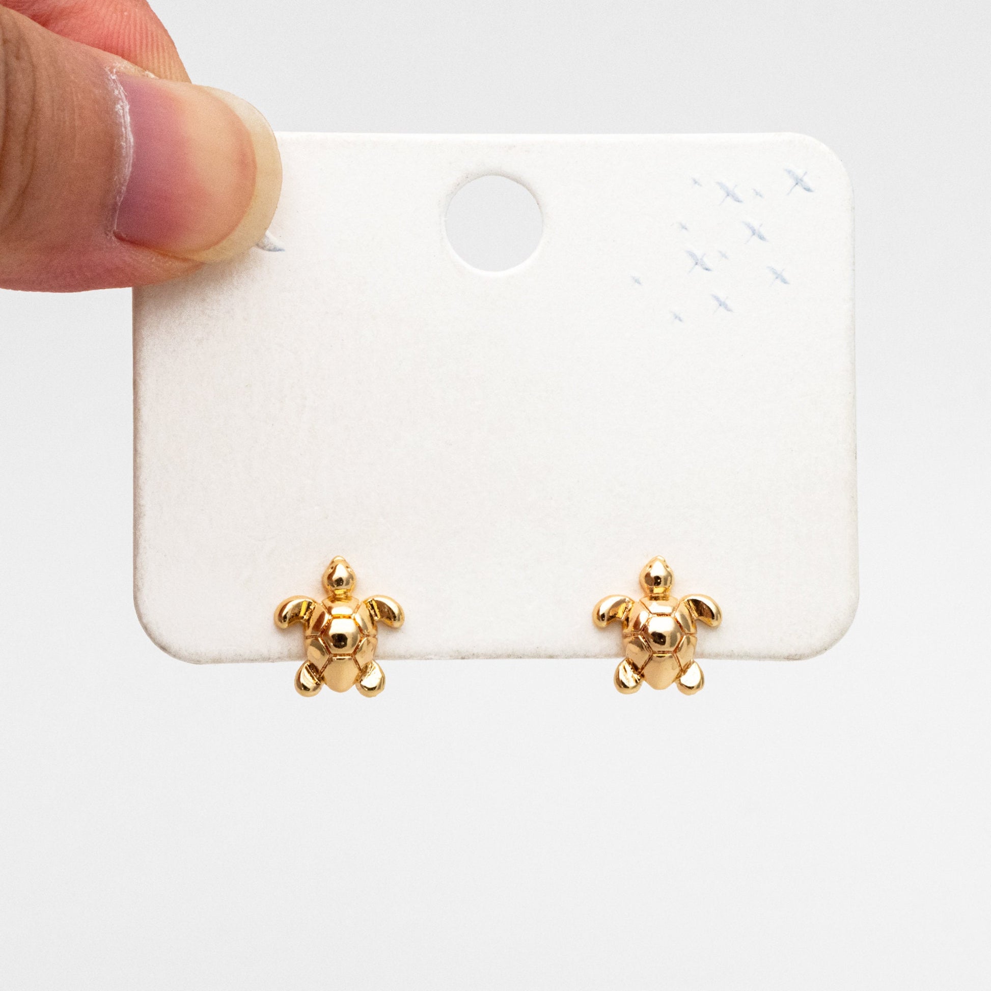10pcs Gold/ Silver Turtle Earrings, Gold/ Rhodium Plated Brass, Minimalist Stud Earrings (GB-3845-C)