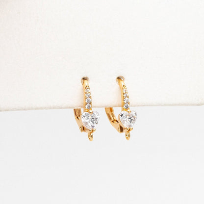 4pcs CZ Pave Heart Leverback Ear Hooks, Gold plated Brass, Earring Hoop Components (GB-3798)