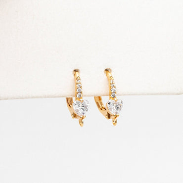 4pcs CZ Pave Heart Leverback Ear Hooks, Gold plated Brass, Earring Hoop Components (GB-3798)