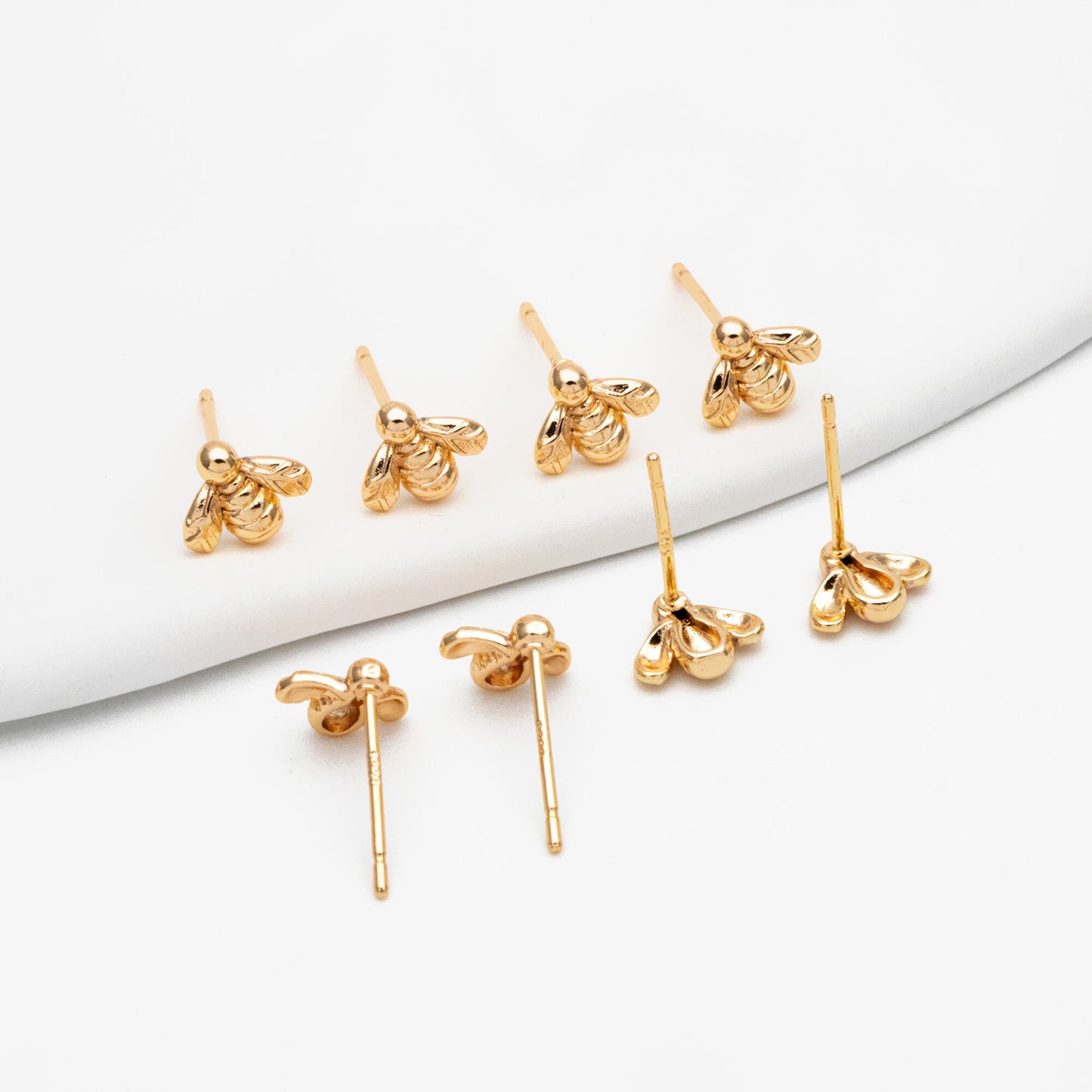 10pcs Gold/ Silver Bee Ear posts 7x8mm, Gold/ Rhodium Plated Brass Minimalist Stud Earrings (GB-3847)
