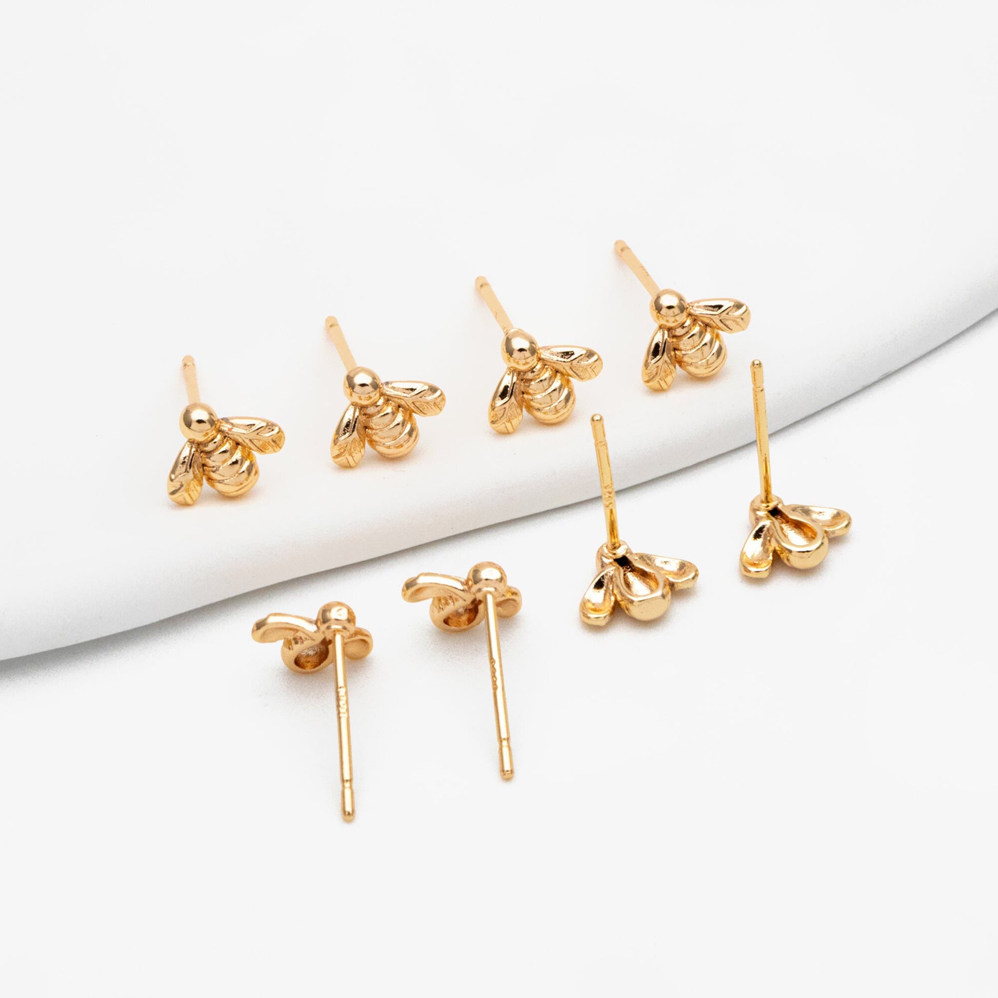 10pcs Gold/ Silver Bee Ear posts 7x8mm, Gold/ Rhodium Plated Brass Minimalist Stud Earrings (GB-3847)