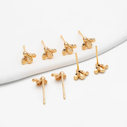 10pcs Gold/ Silver Bee Ear posts 7x8mm, Gold/ Rhodium Plated Brass Minimalist Stud Earrings (GB-3847)
