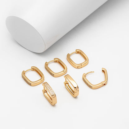 4pcs CZ Pave Gold Oval Hoop Earrings, Gold plated Brass, Dainty Geometric Earring Hoops (GB-3807)