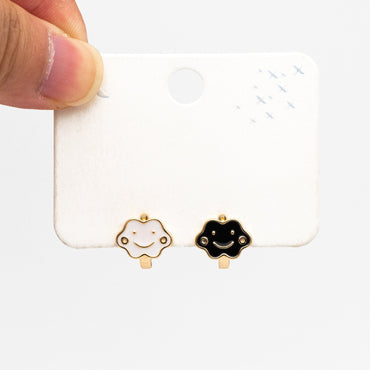 4pcs Gold Enamel Smile Cloud Hoop Earrings, 18K Gold plated Brass, Minimalist Huggie Earrings (GB-3839-E)