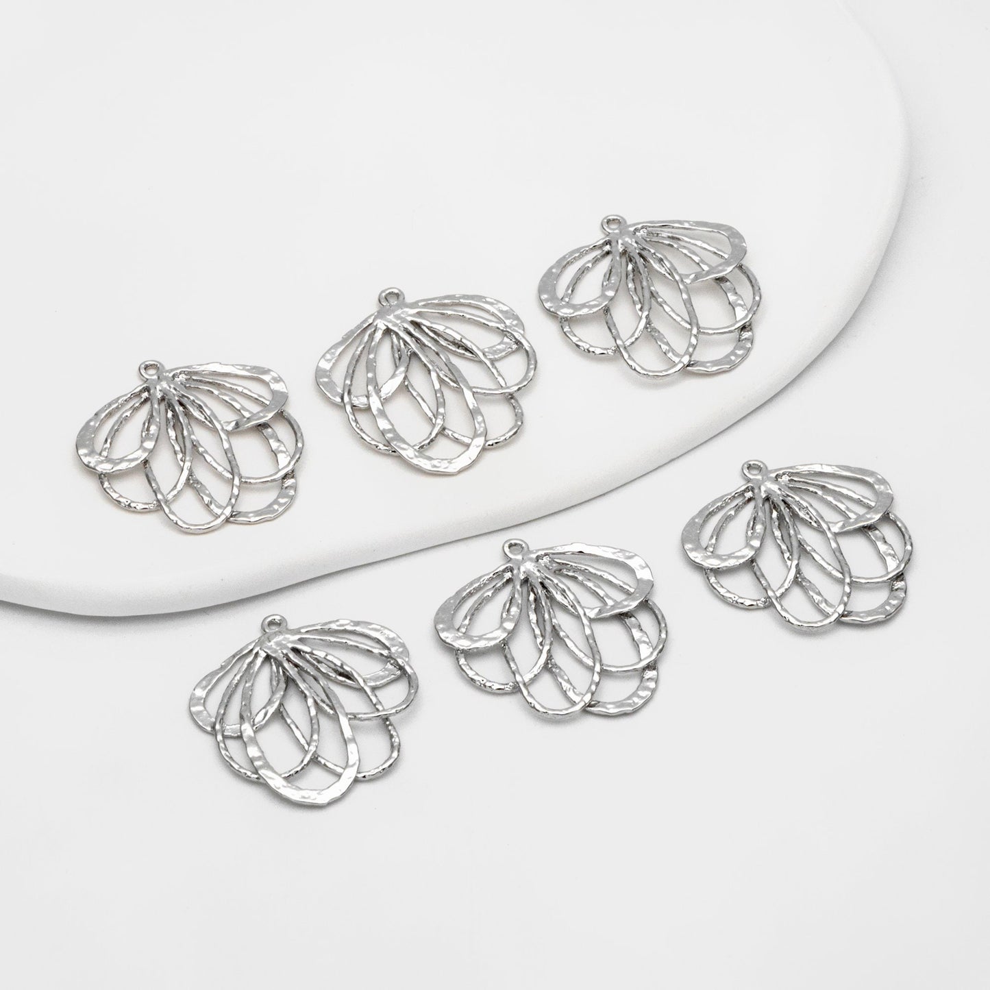 10pcs Textured Looped Charms, Gold/ Rhodium plated Brass Dangle Drop Earring Charms, Unique Statement Jewelry Earring Findings (GB-3065)