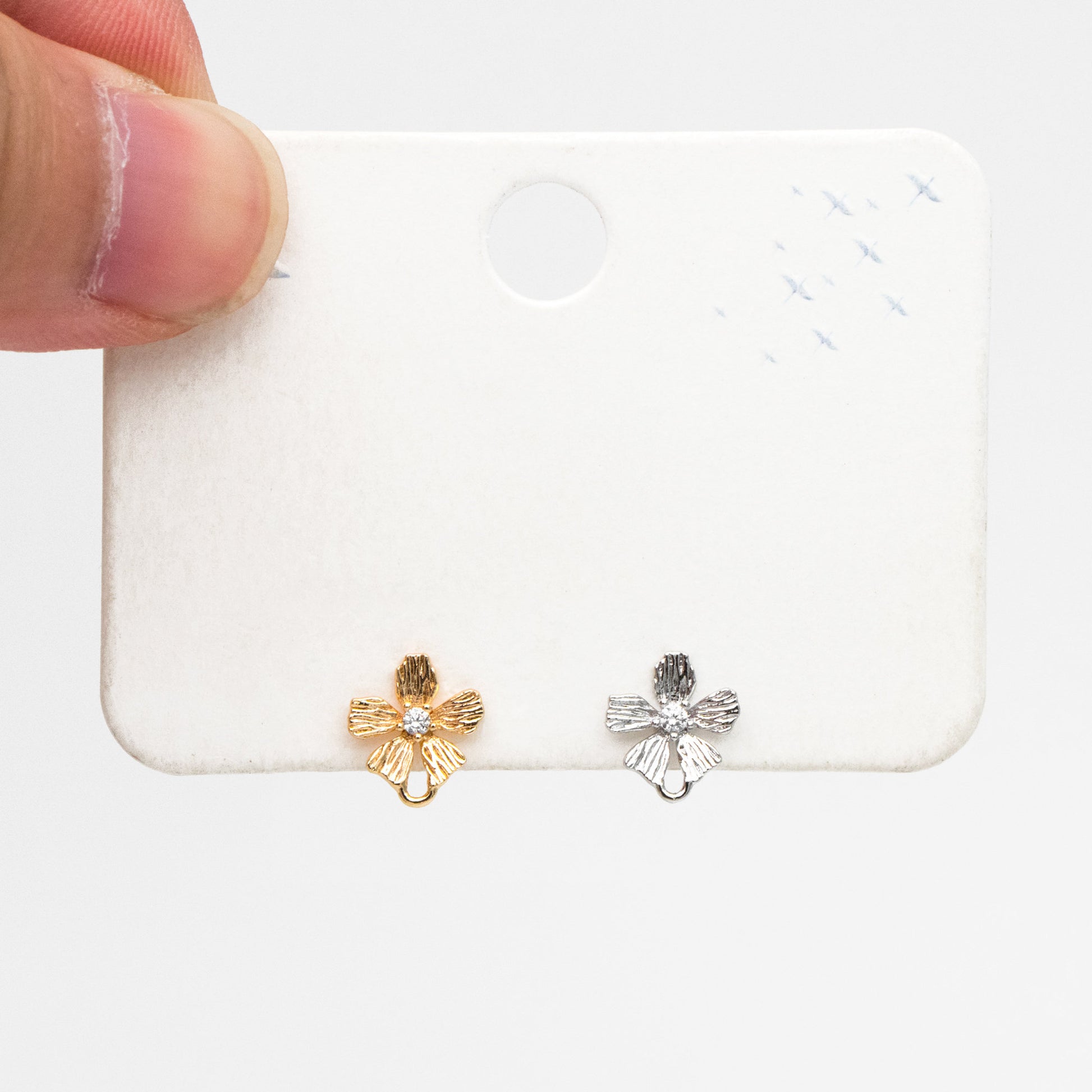 10pcs CZ Pave Gold/ Silver Flower Earring, 18K Gold/ Rhodium Plated Brass, Jewelry Making, Diy Material, Jewelry Supplies (GB-3811)