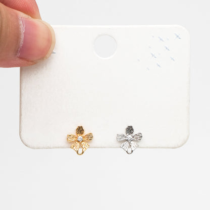 10pcs CZ Pave Gold/ Silver Flower Earring, 18K Gold/ Rhodium Plated Brass, Jewelry Making, Diy Material, Jewelry Supplies (GB-3811)