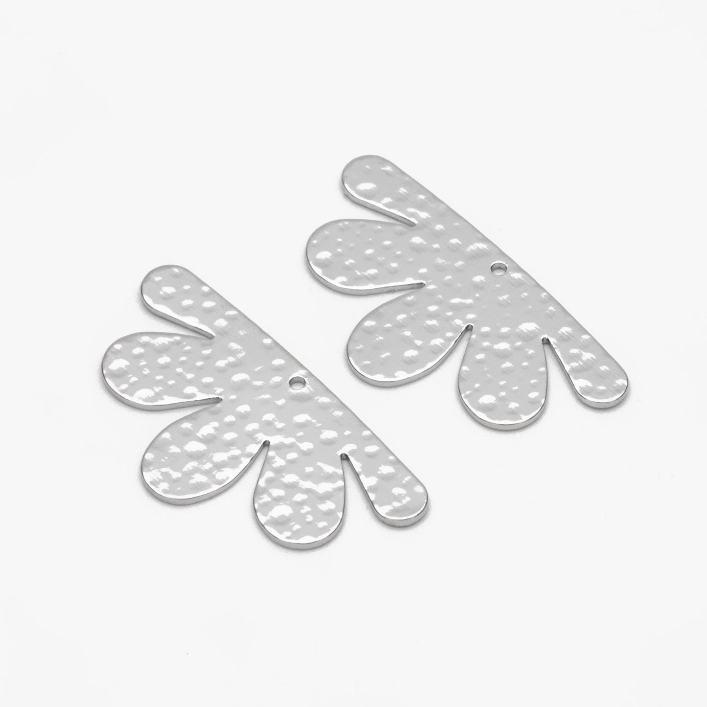 10pcs Gold/ Silver Hammered Flower Charm 18x34mm, 18K Gold/ Rhodium Plated Brass, Jewelry Making, Diy Material, Jewelry Supplies (GB-1404-I)