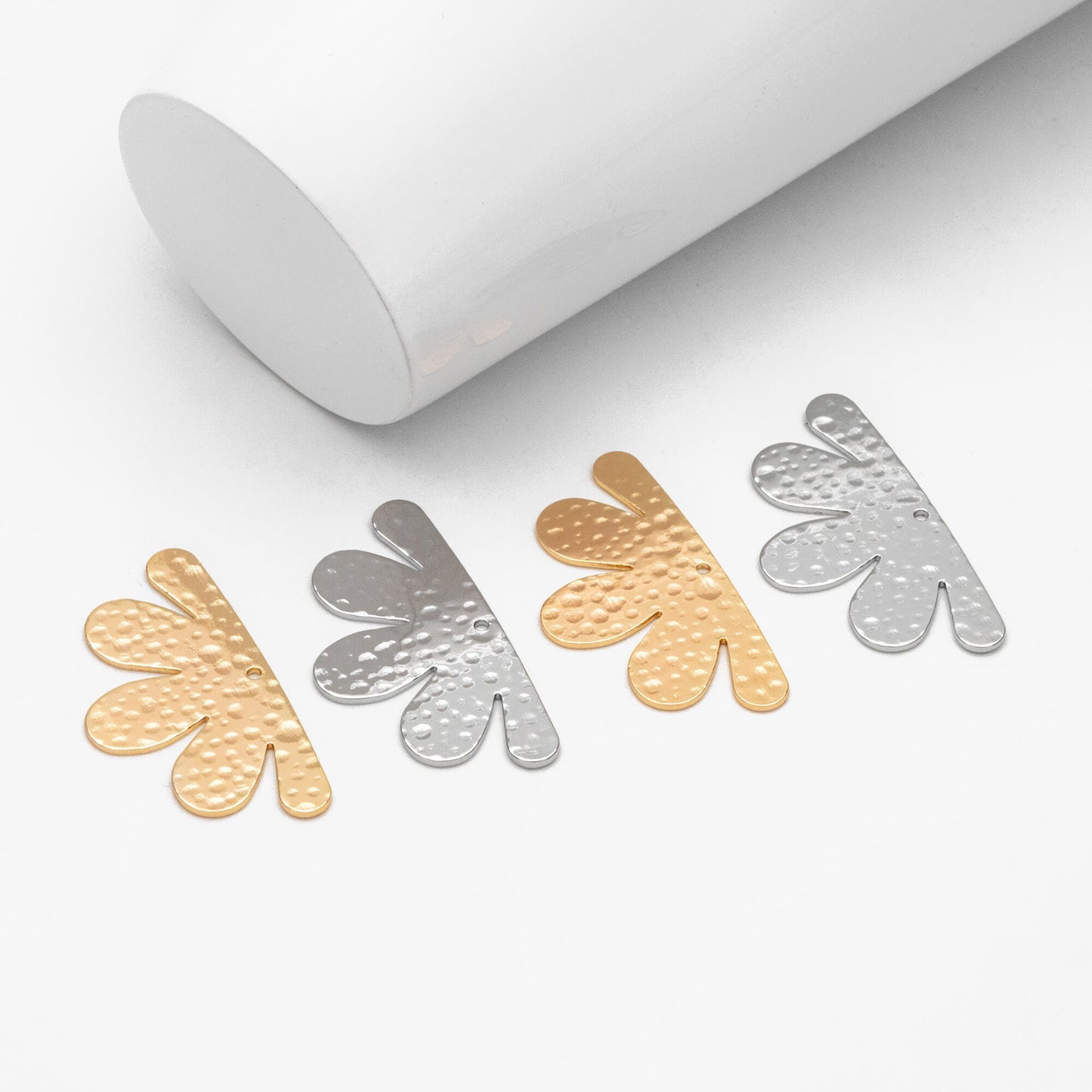 10pcs Gold/ Silver Hammered Flower Charm 18x34mm, 18K Gold/ Rhodium Plated Brass, Jewelry Making, Diy Material, Jewelry Supplies (GB-1404-I)