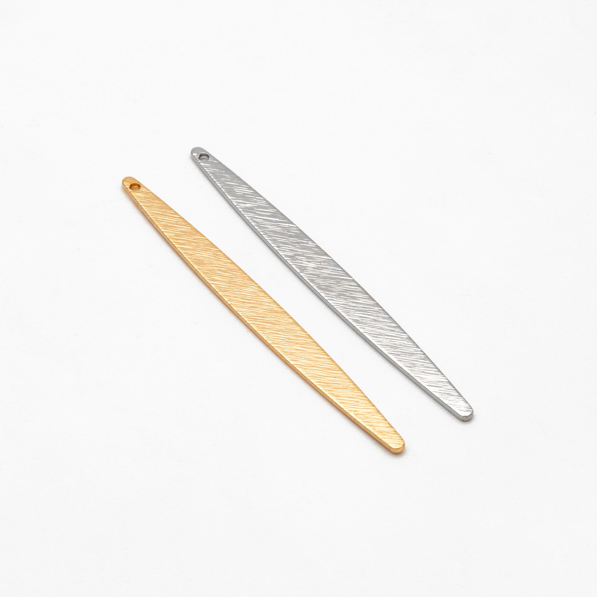 10pcs Gold/ Silver Brushed Long Oval Charms 62x5.5mm, 18K Gold/ Rhodium Plated Brass Earring Supply (GB-3817-I)