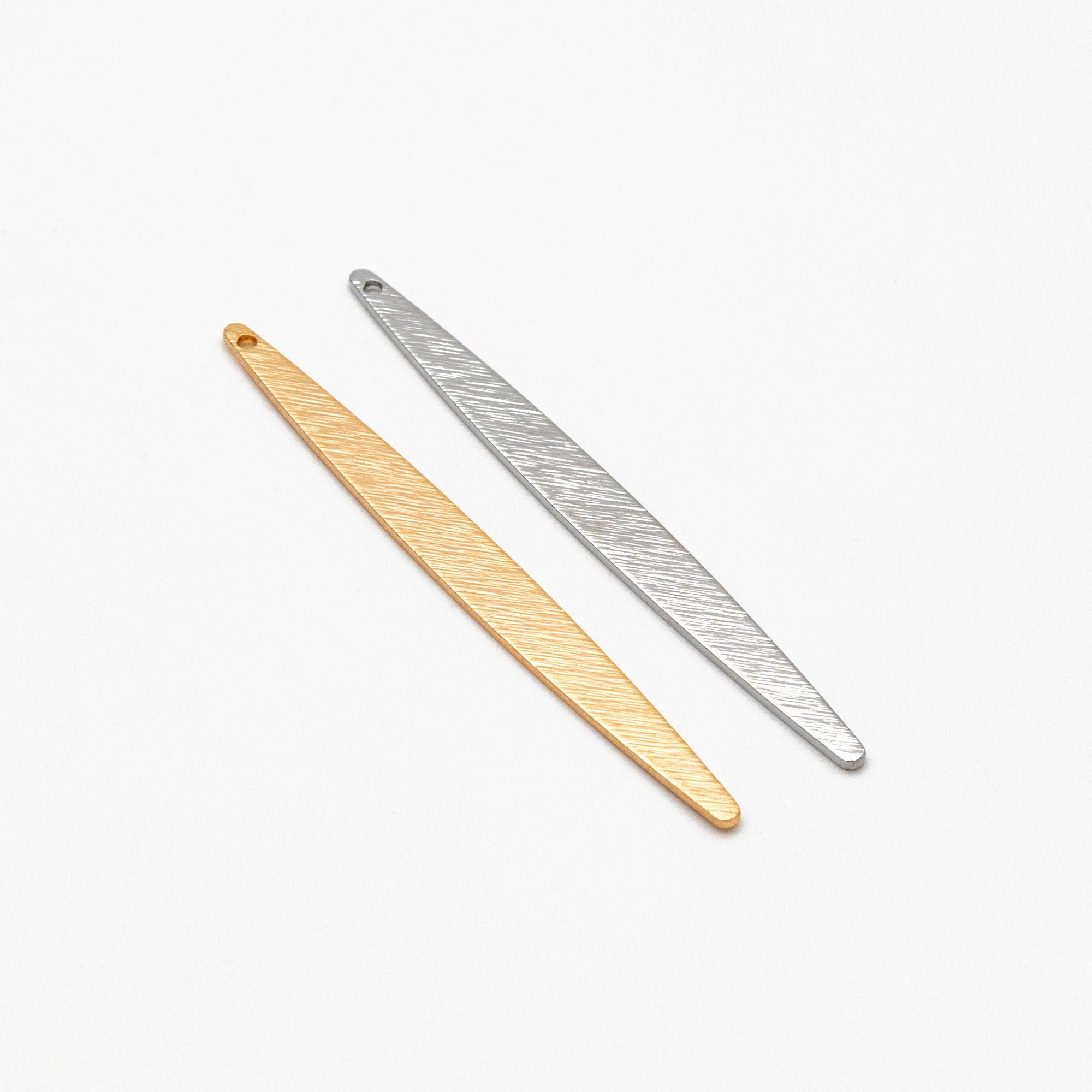 10pcs Gold/ Silver Brushed Long Oval Charms 62x5.5mm, 18K Gold/ Rhodium Plated Brass Earring Supply (GB-3817-I)