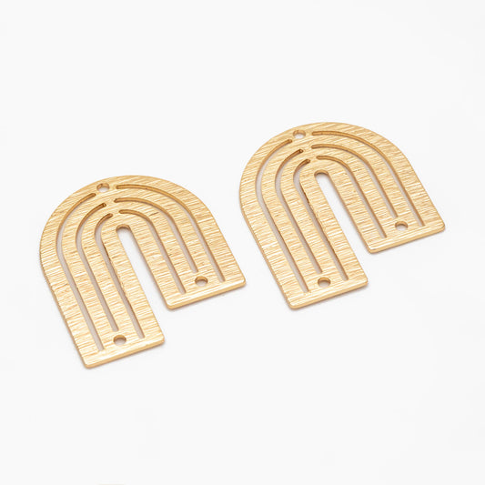 10pcs Gold/ Silver Brushed U Shaped Charm Connectors 27x23mm, 18K Gold/ Rhodium Plated Brass Earring Findings(GB-3817-K)