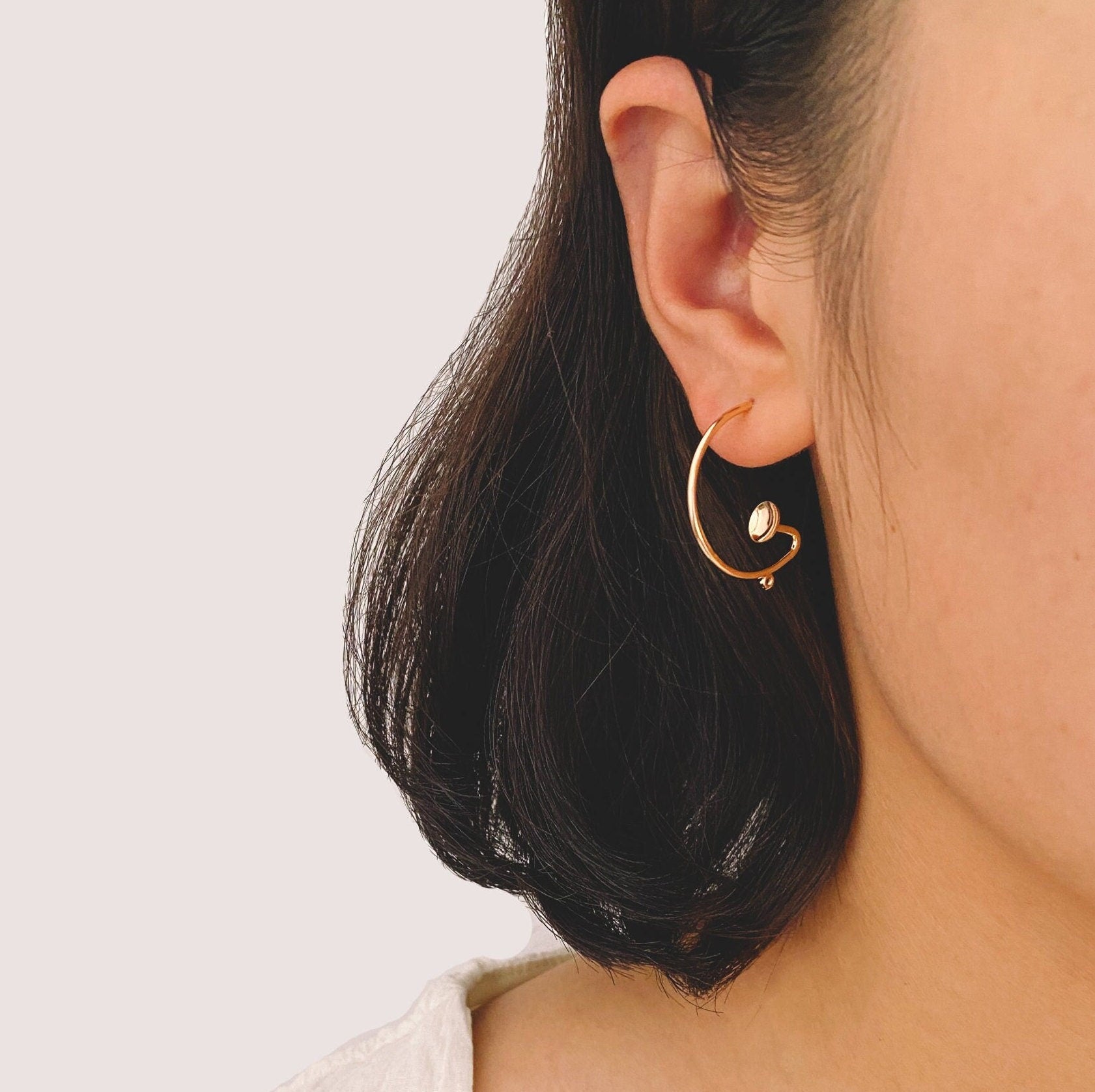 10pcs Gold/ Rhodium plated Brass Earring with Loop, Circle Stud Earring with Ring/Loop, 25mm Circle with 6mm Cup (GB-457)