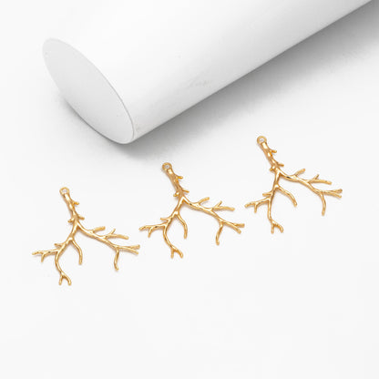 4pcs Gold Branch Charms, 18K Gold plated Brass, Jewelry Making, Diy Material, Jewelry Supplies (GB-2672-B)