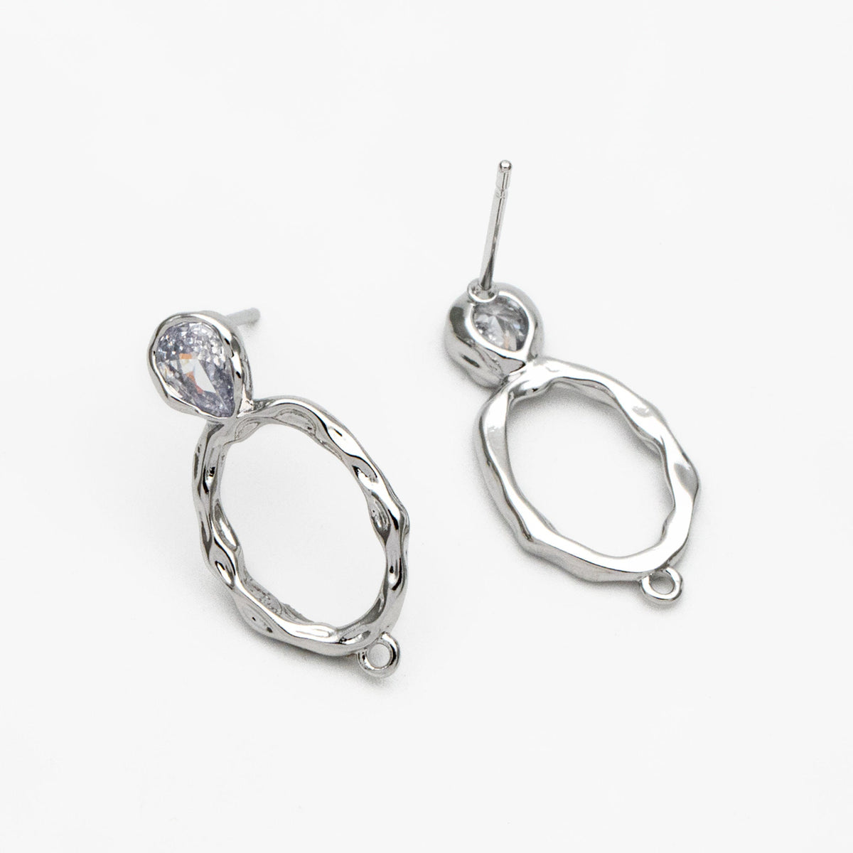 10pcs CZ pave Gold/ Silver Hammered Oval Ear Posts, Geometric Stud Earring, Jewelry Supply (GB-2702)