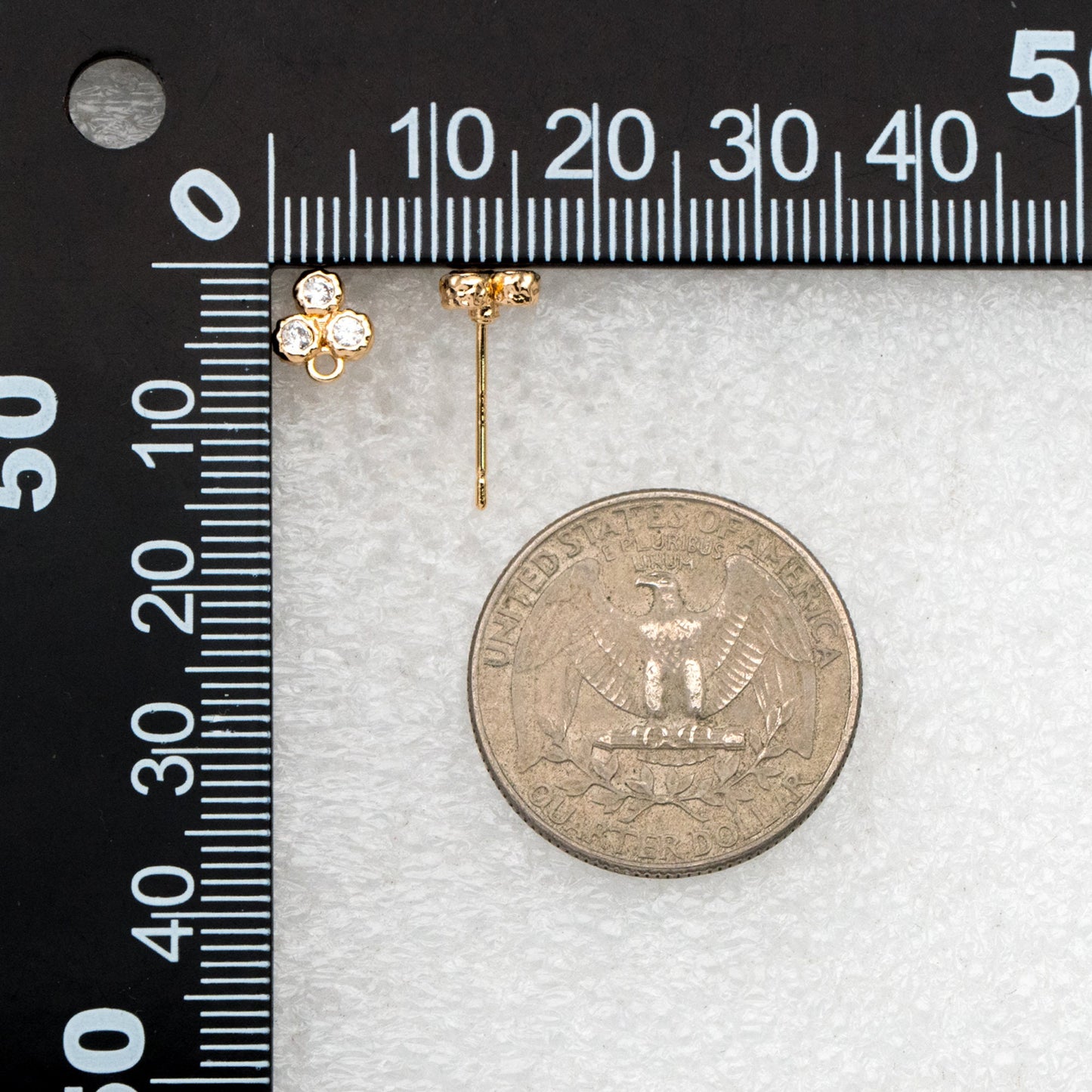 4pcs CZ Pave Three Dot Trio Stud Earring with Loop, Gold Plated Brass, Tiny Trinity Dainty Stud Earring (GB-3851)