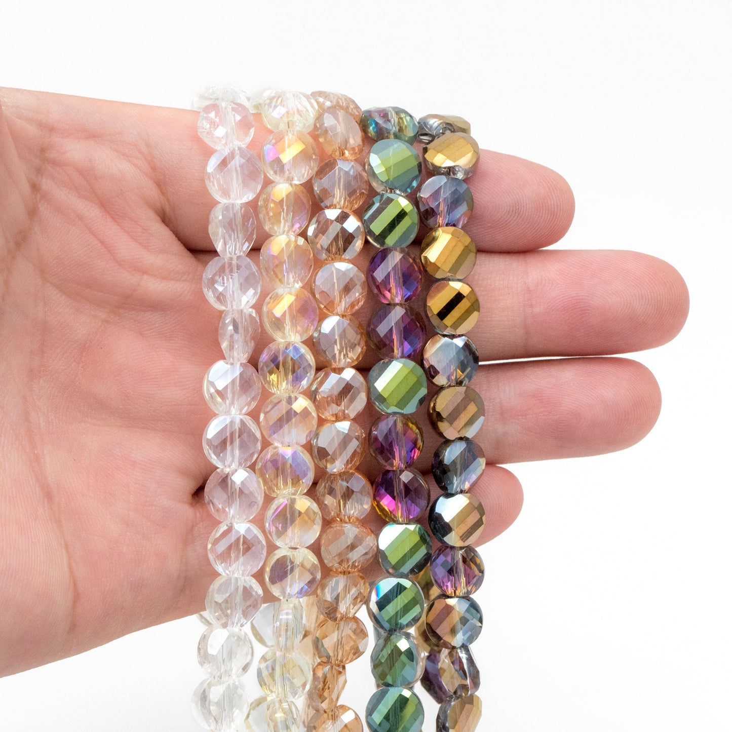 70pcs Faceted Coin Glass Beads, 8mm Round Button Beads (TS-128)
