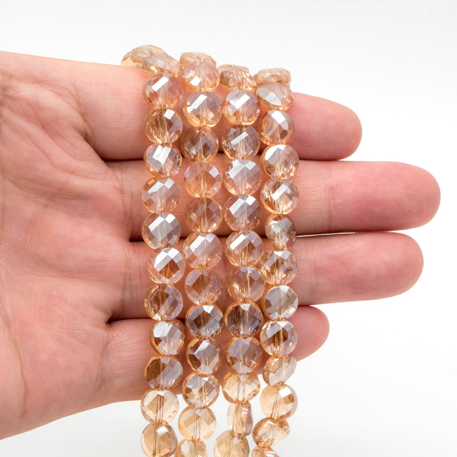 70pcs Faceted Coin Glass Beads, 8mm Round Button Beads (TS-128)