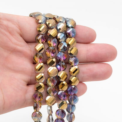 70pcs Faceted Coin Glass Beads, 8mm Round Button Beads (TS-128)