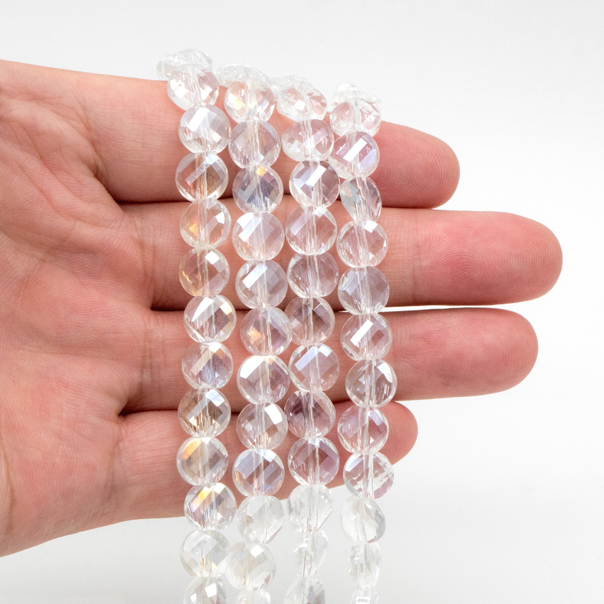 70pcs Faceted Coin Glass Beads, 8mm Round Button Beads (TS-128)