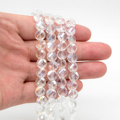 70pcs Faceted Coin Glass Beads, 8mm Round Button Beads (TS-128)