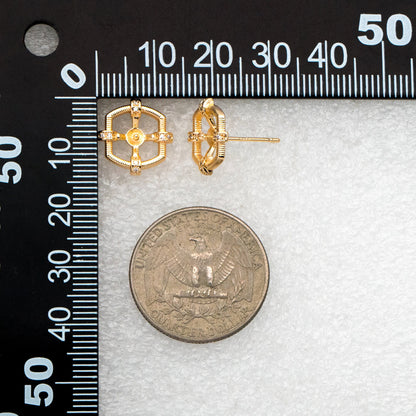 4pcs CZ Pave Gold Earring Posts, Dainty Geometric Stud Earrings, Pearl Peg Earring Mounts, Half Drilled Pearl Earring Settings (#GB-3853)