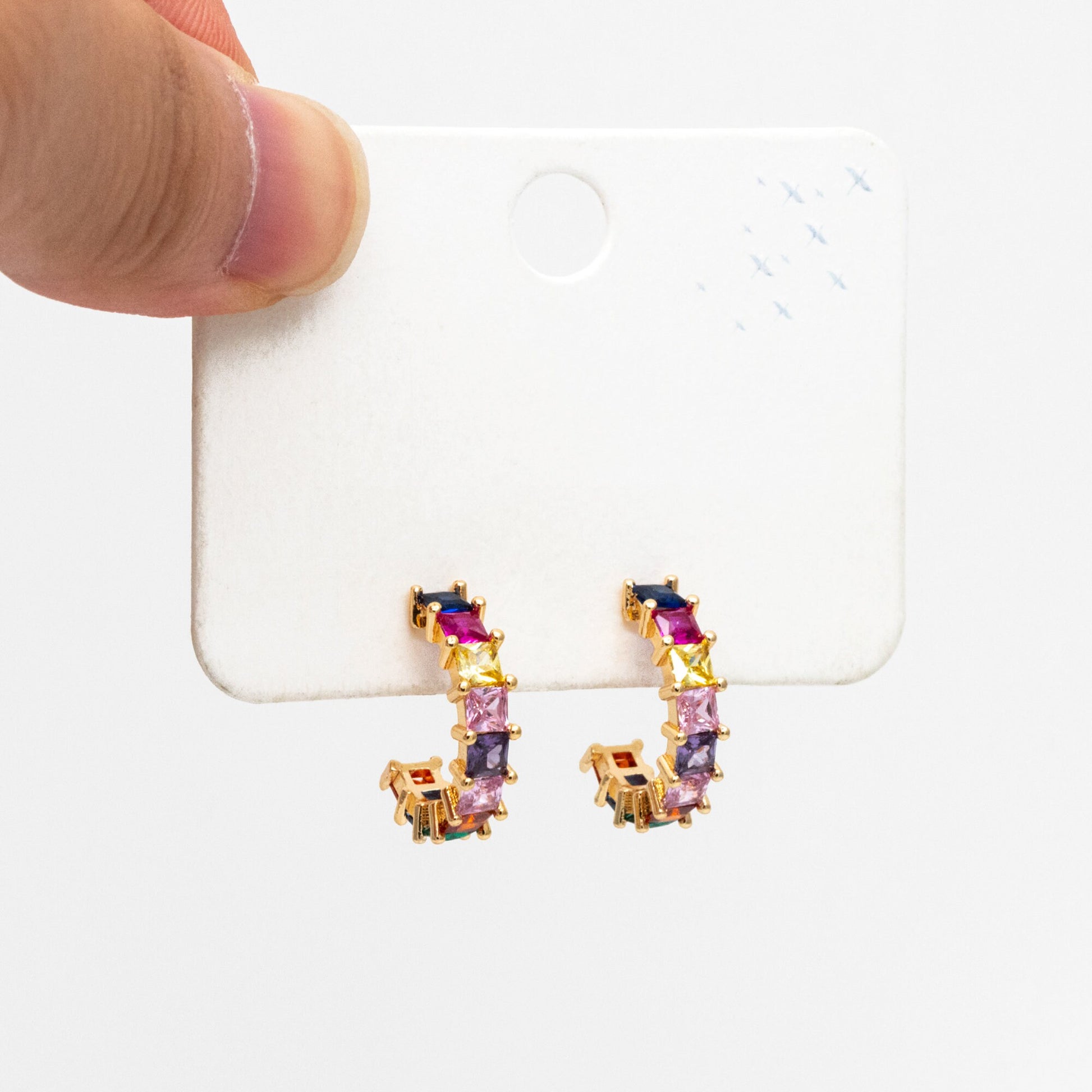 4pcs Gold Colourful CZ Pave Earring Hooks 18mm, 18K Gold plated Brass Earwires (GB-1384)