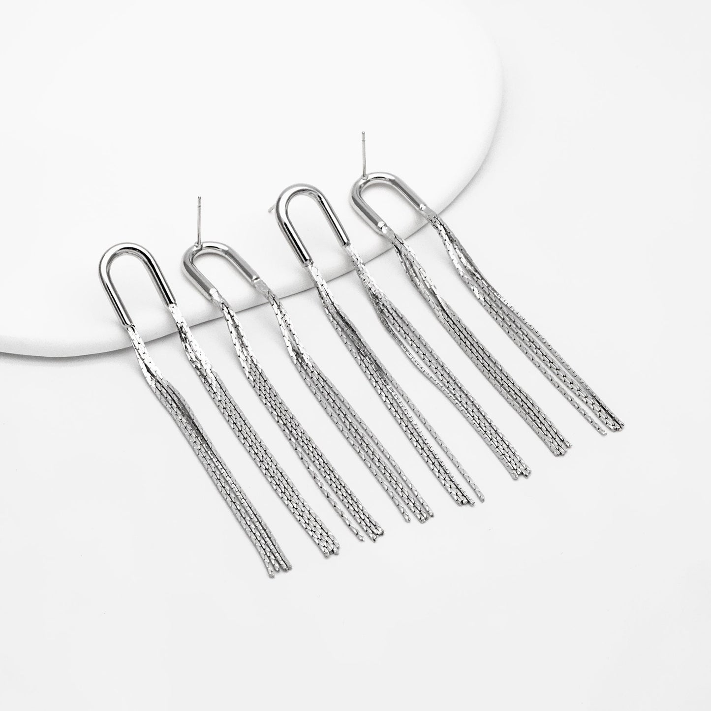 4pcs Chain Tassel Earrings, Tassel Stud Earring, Gold/ Silver Tone Dangling Earrings, Minimalist Tassel Earrings (GB-2867)