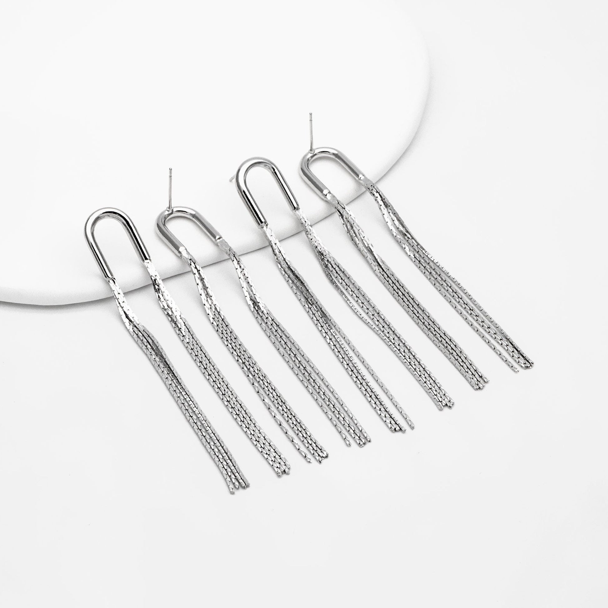 4pcs Chain Tassel Earrings, Tassel Stud Earring, Gold/ Silver Tone Dangling Earrings, Minimalist Tassel Earrings (GB-2867)