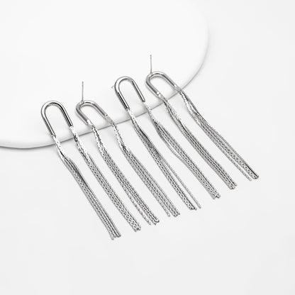 4pcs Chain Tassel Earrings, Tassel Stud Earring, Gold/ Silver Tone Dangling Earrings, Minimalist Tassel Earrings (GB-2867)