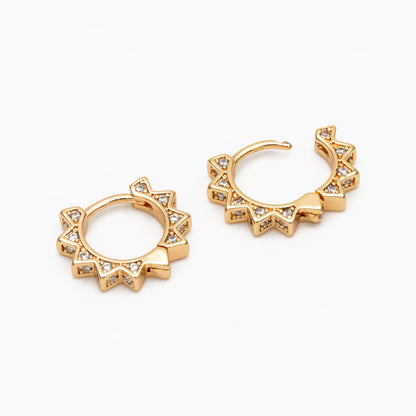 4pcs CZ Pave Gold/ Silver Sun Hoop Earrings, Dainty Huggie Earrings, Minimalist Earring, Hoops Earring (GB-3826-A)