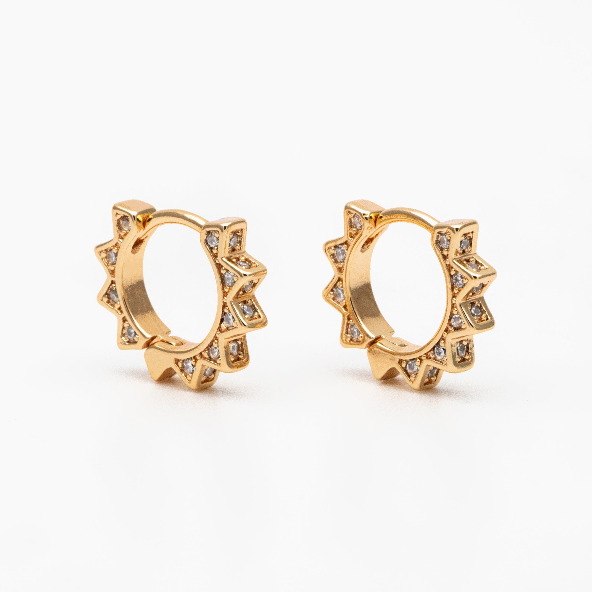 4pcs CZ Pave Gold/ Silver Sun Hoop Earrings, Dainty Huggie Earrings, Minimalist Earring, Hoops Earring (GB-3826-A)